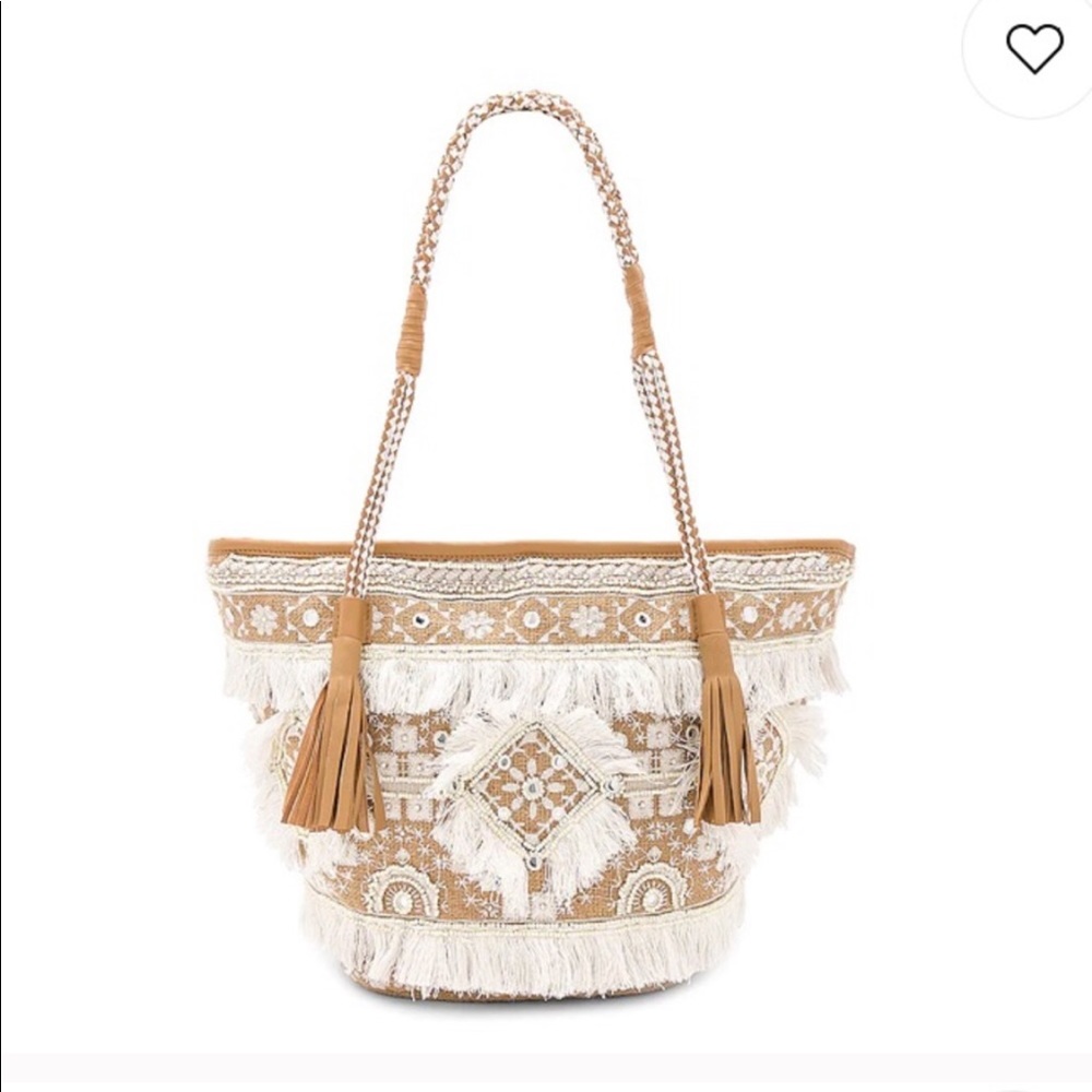 SHASHI Belly Tote Natural Tassel Beige Boho